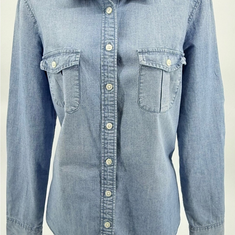 J. Crew "Perfect Fit" Blue Chambray Button Down Pocket Shirt LS Women's Small S - Picture 8 of 9